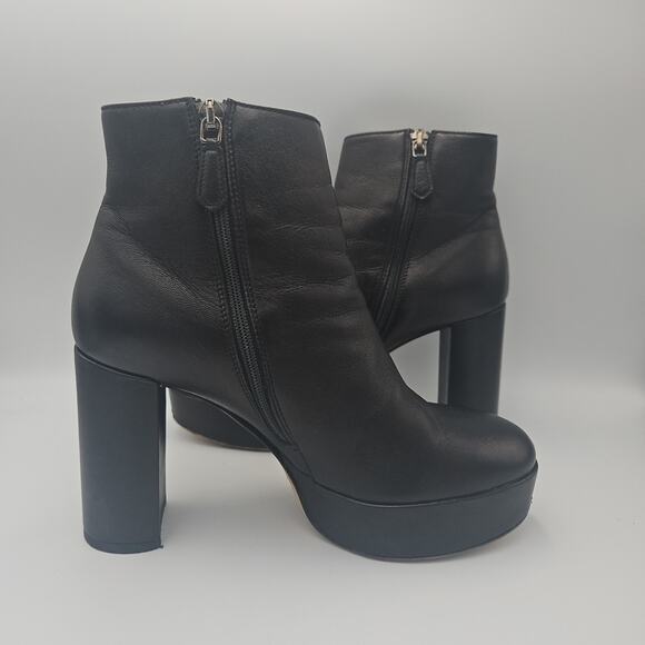 L.K. BENNETT BLACK LEATHER ANKLE PLATFORM BOOTIES Size 37 - Picture 3 of 9